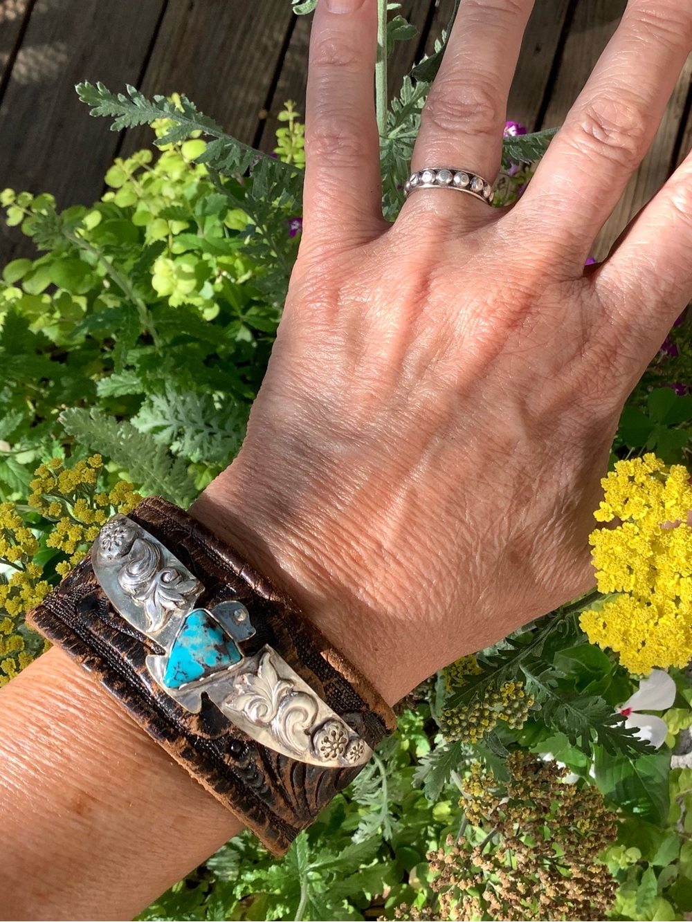 Turquoise Thunderbird Cuff Bracelet - adjustable